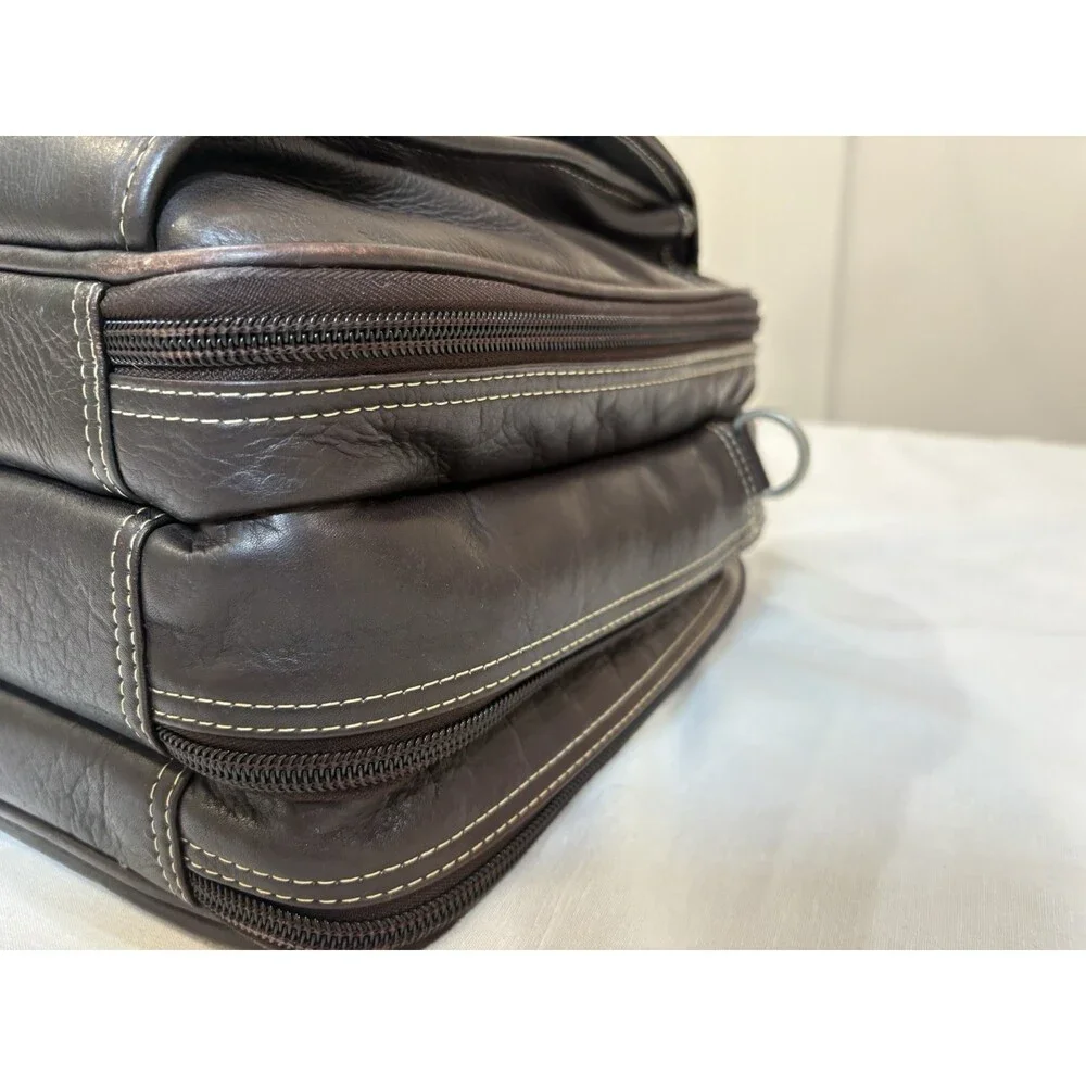 LATICO Travel Brown Leather Briefcase Laptop Portable Adjustable Shoulder Strap
